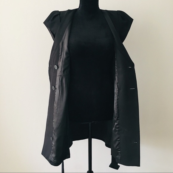 BLACK PUFF SHOULDER DOUBLE BREASTED DRESS - Picture 7 of 8